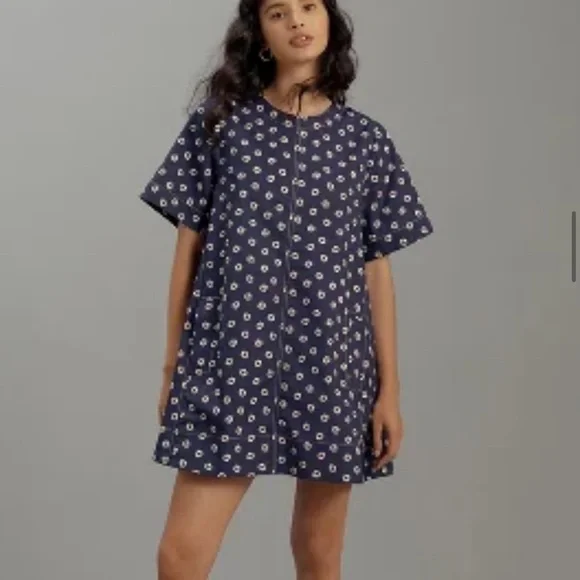 Anthropology MAEVE SHORT-SLEEVE CREW-NECK SWING MINI DRESS - Picture 1 of 5